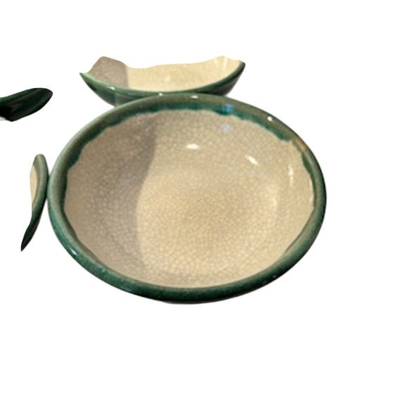 Pier 1 Crackle Collection Distressed Coupe Cereal Bowl Pottery Green Tan 6.75" - Picture 4 of 12